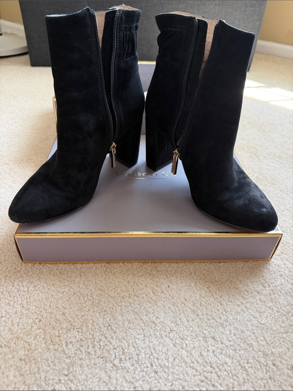 Louise et Cie Black Suede High Block Heel Ankle Boots - Picture 4 of 8
